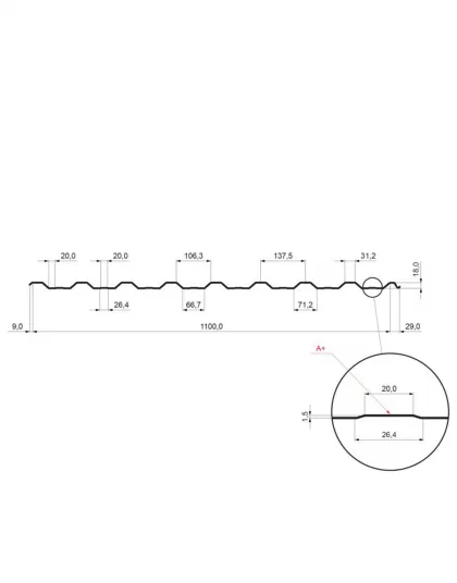 TR18A+ - Strešný trapézový profil s prelisom