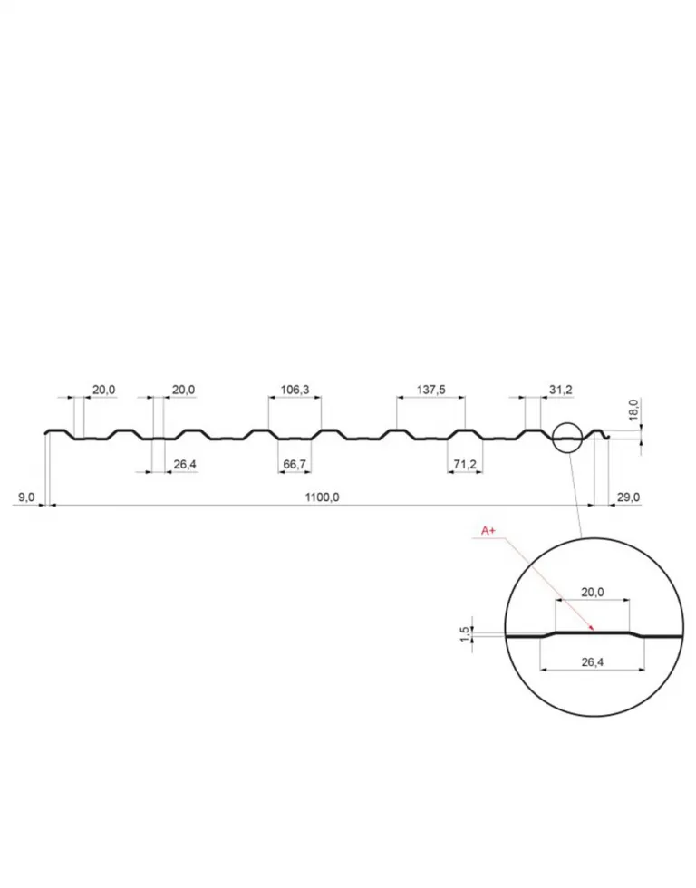 TR18A+ - Strešný trapézový profil s prelisom