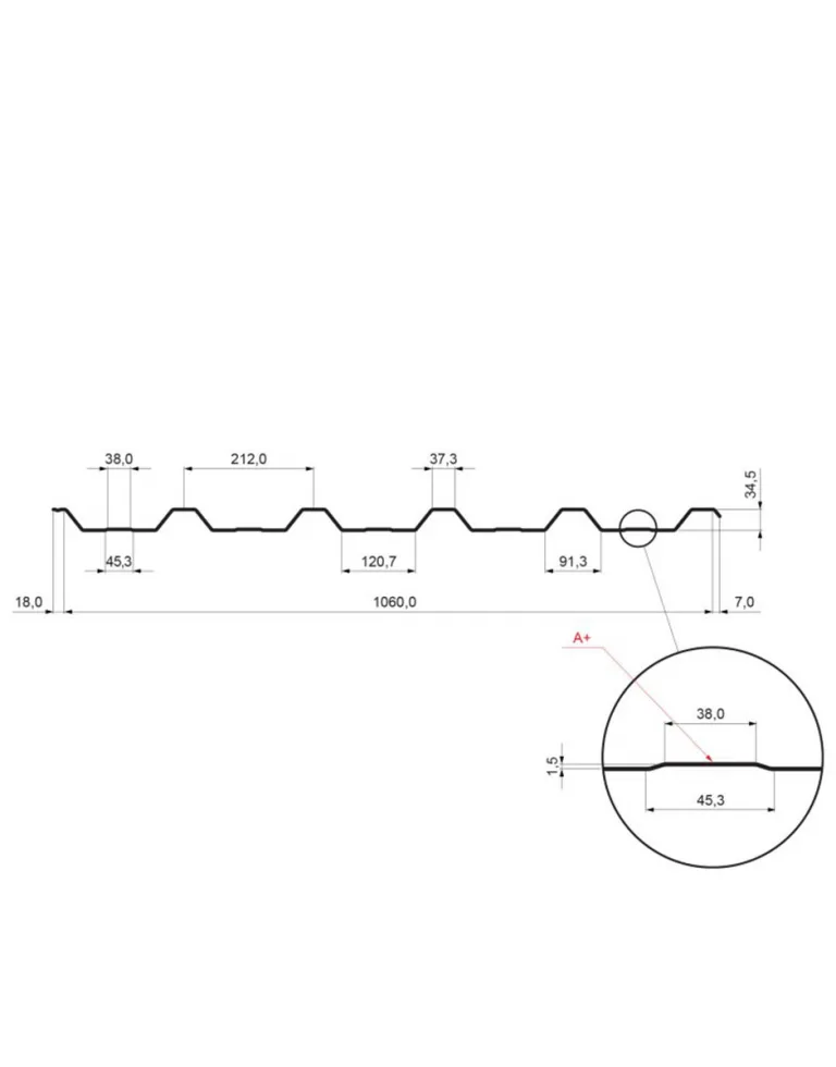 TR35A+ - Strešný trapézový profil s prelisom